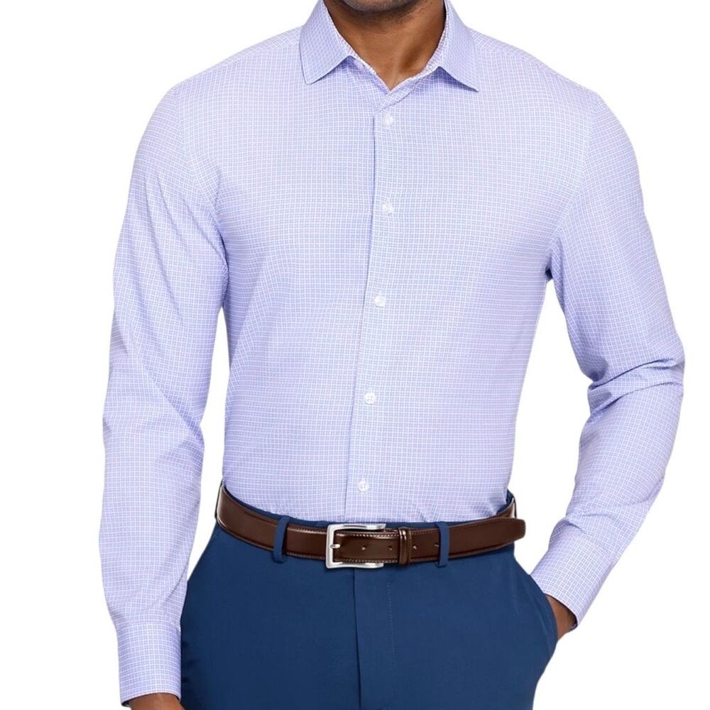 ConStruct Men’s Long Sleeve Plaid Dress Shirt Blue Pink Size L